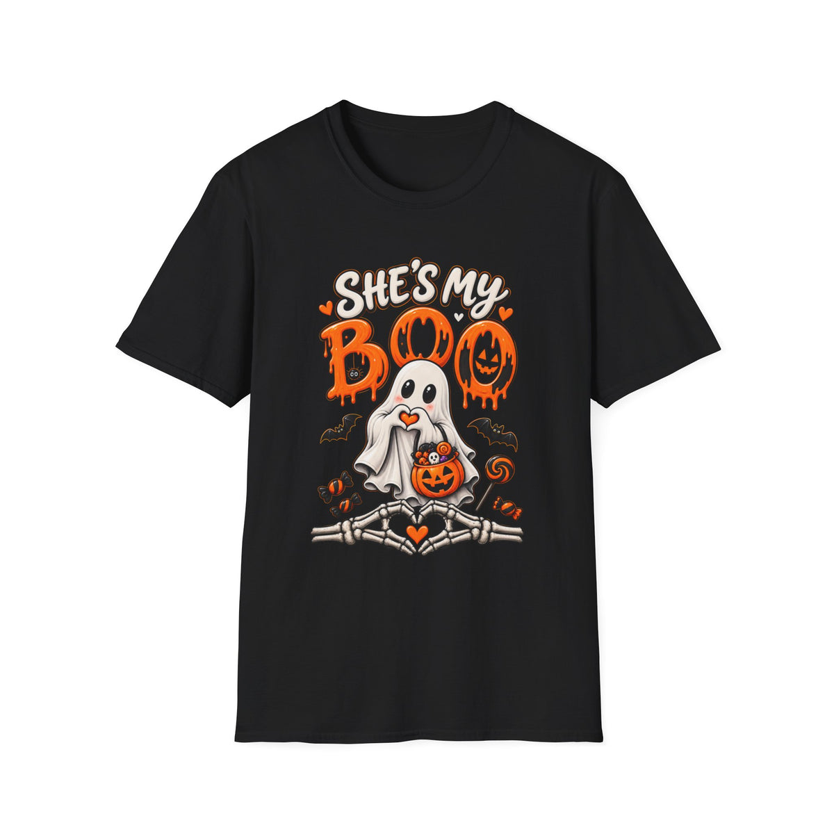 She's My Boo Halloween T-Shirt | Cute Couples Ghost Skeleton Tee